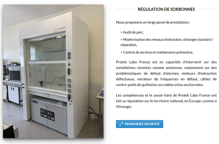 Devis Installation, Maintenance et Regulation de Sorbonnes de Laboratoires Loir-et-Cher
